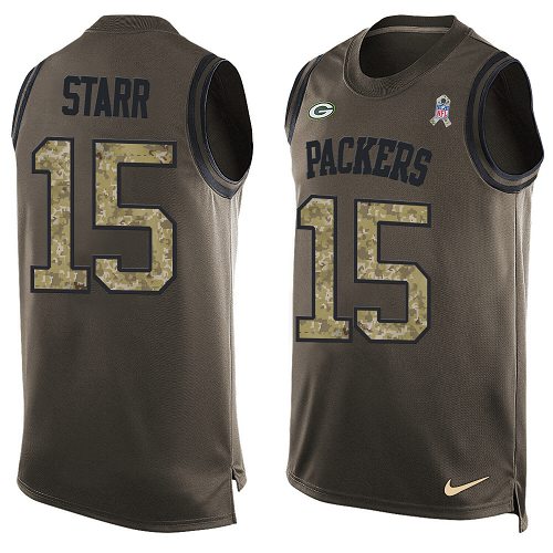 Men's Limited Bart Starr Nike Jersey Green - #15 Salute to Service Tank Top NFL Green Bay Packers